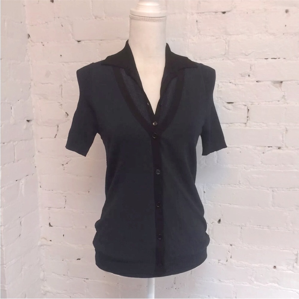 M. Patmos mixed knit ribbed short sleeve top black and blue  m